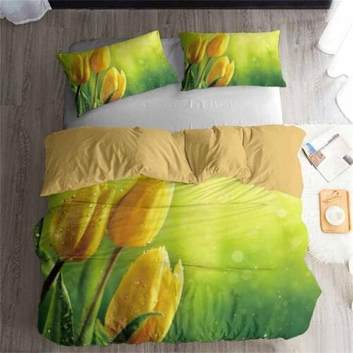 HELENGILI 3D Bedding Set Tulips Print Duvet cover set bedclothes with pillowcase bed set home Textiles #XH-39