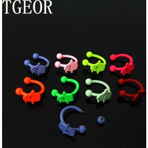 Popular lots neon colors 1 Pair 16G 3mm hat skull laser cut Stainless Steel horseshoe circular piercing eyebrow ring