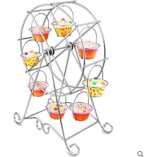 Ferris Wheel 8 Cup Cake Stand Rotate Stainless Steel Display Holder Wedding Party Birthday Bake Tools Cupcake Dessert Cake Decor