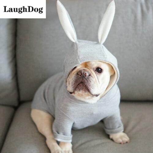 Dog Clothes Winter Warm Hooded Sweat Shirt Jacket Vest For Small Medium Dogs Sweet Rabbit Ears Shape French Bulldog Pug Costume