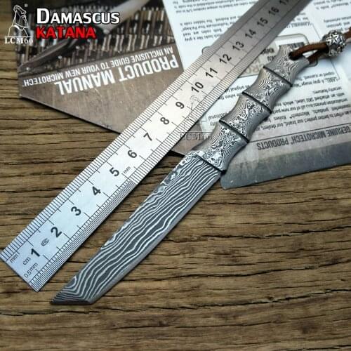 LCM66 Damascus steel samurai sword Handmade forged hunting knife 60HRC Damascus Steel fixed knife Collection of gifts Tools