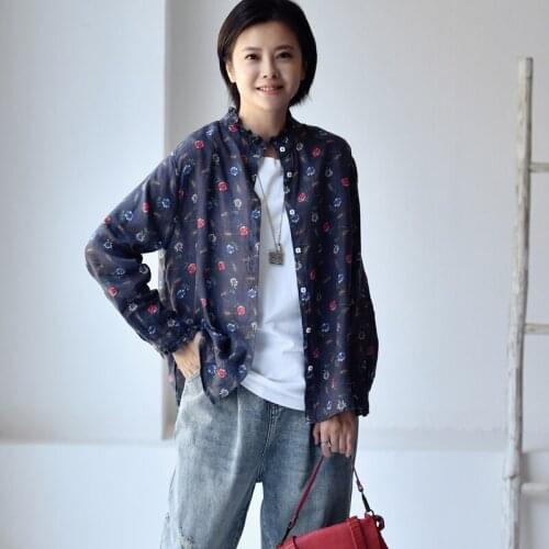 MICOCO C6521 Literature and art Restoring ancient ways floral comfortable breathable Lace collar linen shirt