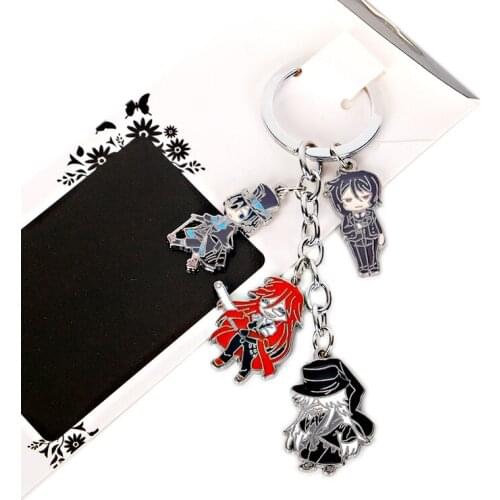 Anime Black Butler Kuroshitsuji Cartoon Character Metal Pendant Keychain key holder Keyring Jewelry Accessories