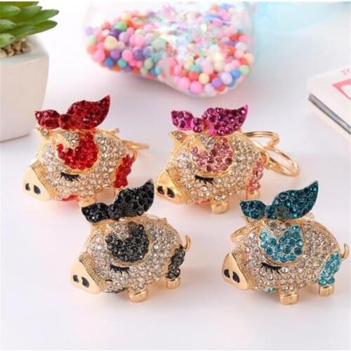 Cute Pink Pig Crystal Keyring Rhinestone Pig Keychain Delicate For Women Girls Bag Holder Jewelry Gift Wholesale