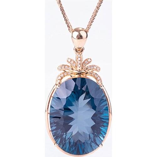 MOONROCY Crystal Chokers Pendant Necklace Rose Gold Color Blue Oval for Women Female Dropshipping Jewelry Wholesale Gift