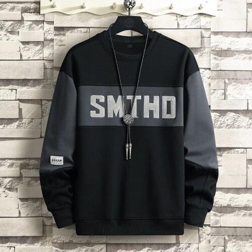 Crewneck Sweatshirt Men 2021 Embroidery Patchwork Oversized Japanese Streetwear Hip Hop Black Hoodie Men Sweatshirts