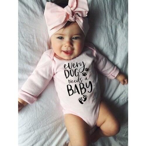 0-24M Infant Newborn Baby Girls Boys Long Sleeve Every Dog Needs A Baby Letter Print Romper Jumpsuit Outfit Clothes Autumn