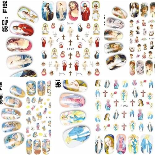 1 Sheet 3D Jesus Christ Goddess Lady Kids Almighty God Portraits Pattern Adhesive Nail Art Stickers Decals Tips F191-194