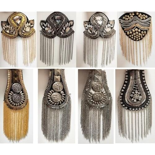 New Arrival Bead Rhinestone Clothing Patch Chain Fringed Performance Stage Versatile Coat Tassel Epaulettes Sewing Diamond Craft