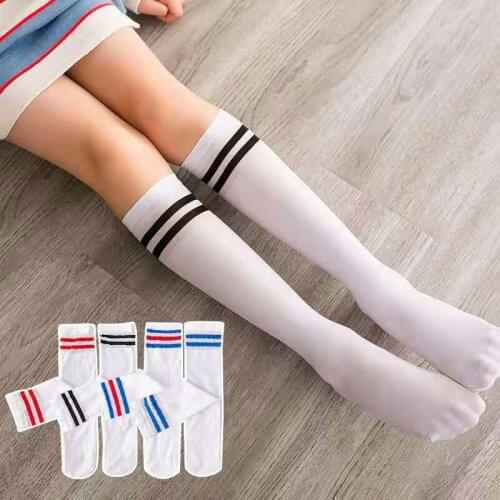 Autumn Baby Girls Knee High Long Soft Cotton Socks Kids Stripe Solid White Sports Fashion School Stockings for 1-8Y Children Boy