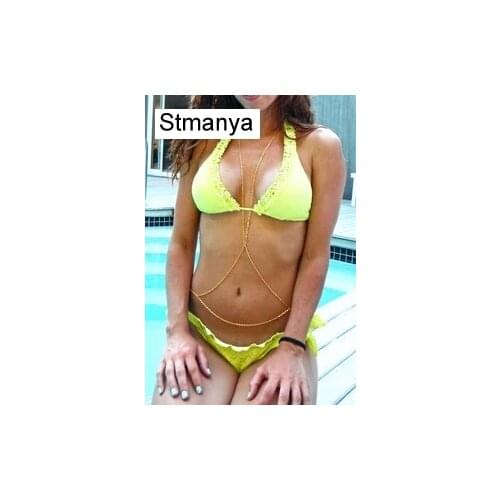 Punk Sexy simple Body Jewelry Necklaces Pendants Rhinestone Fashion 2017 Bikini Harness Bra Chain Necklace Women B1057