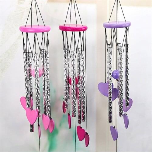 Peach Heart Wind Chimes Wooden Aluminum Tube Hollow Love Heart-shaped Colored Hanging Ornaments Home Garden Decoration Pendant