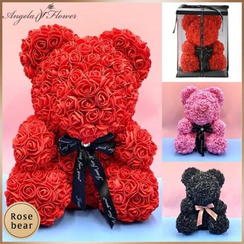 Valentines Day Gift Foam Rose Bear With Box PE Teddy Rose Artificial Flower Gift for Girl friends Mother Wife Home Decor 40 CM
