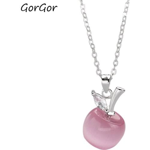 GorGor Pendant Women 925 Sterling Pattern Apple Shape Moonstone Simplicity Christmas Gift Temperament Fashion Jewelry A118