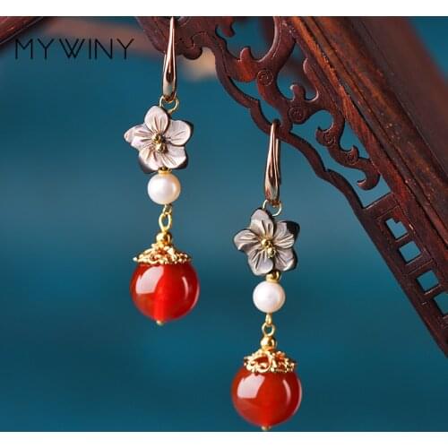 Simple personality Korean jewelry temperament hipster pearls earrings ,New Original shell flowers fashion earrings