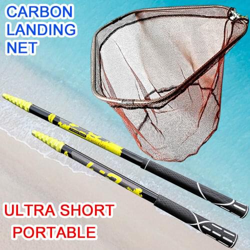 Fishing landing hand Nets 4M 3M 2.1M Folding Carbon rod Nylon Collapsible steel Tackle tank Hole Depth Dipfor fishing