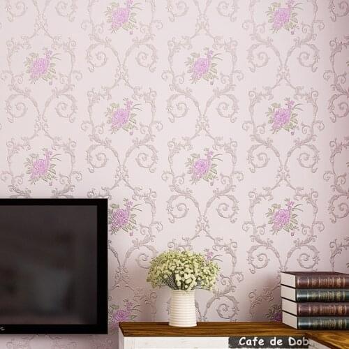 Purple white pink European embossed Damascus self adhesive wallpaper for walls 3D wall paper living room decoration bedroom