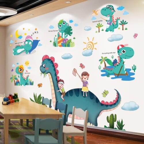 [SHIJUEHEZI] Cartoon Dinosaur Wall Stickers DIY Animal Mural Decals for Kids Rooms Baby Bedroom Nursery Home Decoration