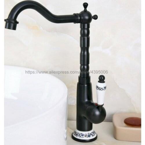 Bathroom Basin Faucet Oil Rubbed Bronze Black Brass Sink Faucet Single Handle Vessel Sink Water Tap Mixer Bnf651