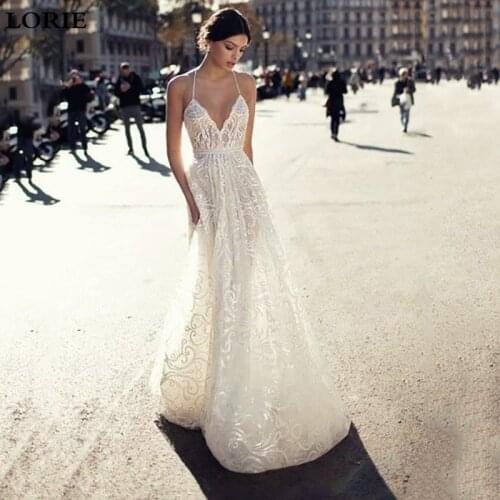 LORIE Lace Wedding Dress 2019 Vestidos de novia V Neck Princess Bride Dresses Sexy Backless Wedding Gowns