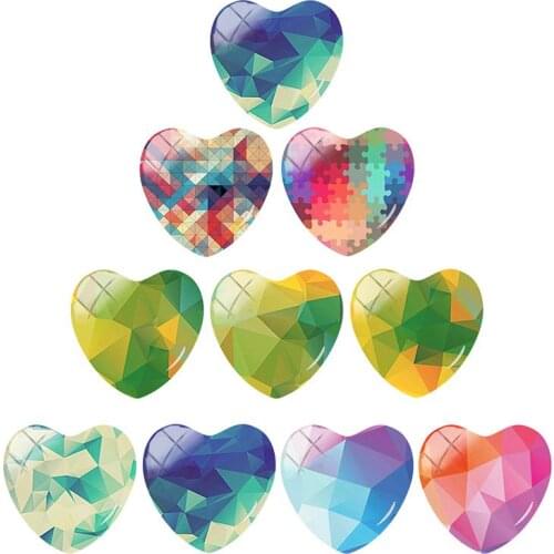 TAFREE 10pcs/lot Gradient color color Geometric Pattern Heart shaped Art Photo 25mm DIY Glass Cabochon Pattern Jewelry WL404