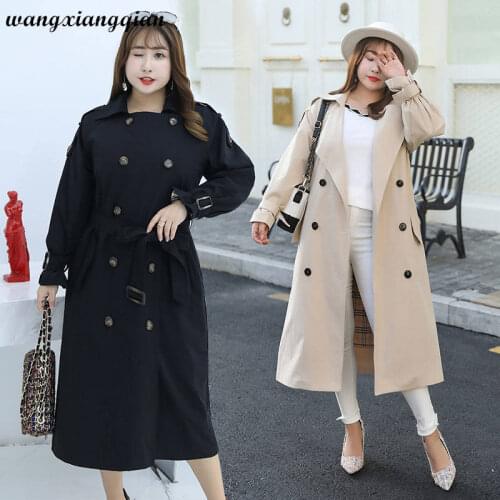 Atmospheric Fashion Trench Coat Womens Spring Autumn British Style Knee-lenght Double-breasted Lapel Straight Windbreaker Z63