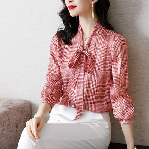 Spring Real Silk Blouse Autumn Shirt Office Lady Womens Tops and Blouses Women Clothes 2020 Blusa Feminina 12-3103 YY2880