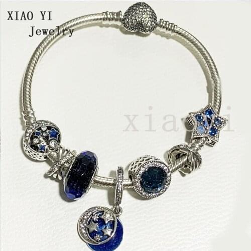 XIAOYI 2020 New 100% S925 Blue astral cat eyes glaze stars separated beads temperamental gentle bracelet wedding party female