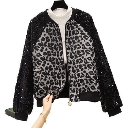 Leopard print womens baseball uniform 2021 spring and autumn new Korean style loose cropped top jacket