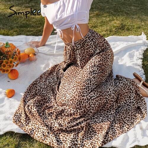 Simplee Spring summer high waist leopard woman skirts High waist straight animal print bottom Chic fringed casual bohemian skirt