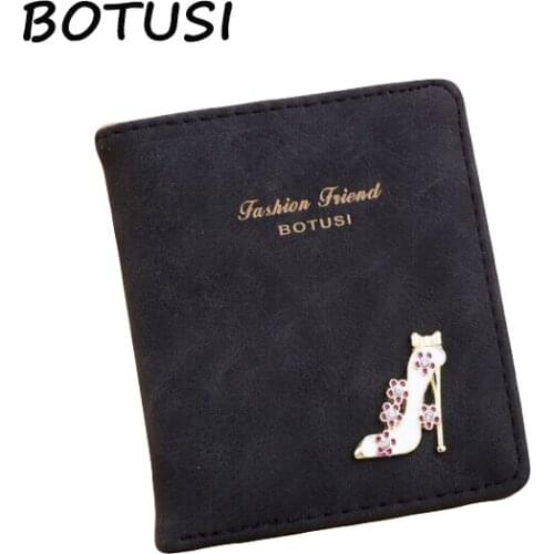 BOTUSI High Heels Women Wallets Ladies Clutch Female Minimalist Wallet PU Leather Bags ID Card Holders Cash Wallet Ladies Purse