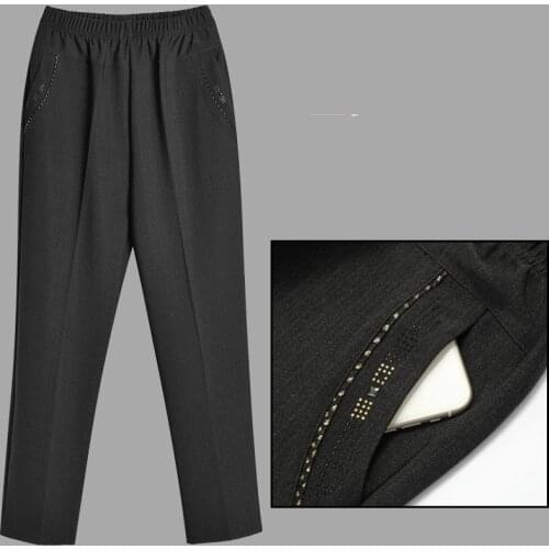 Women 2021 Autumn Winter Fashion Middle-aged Trousers Female Elastic Waist Warm Pants Ladies High Waist Straight Trousers Q681