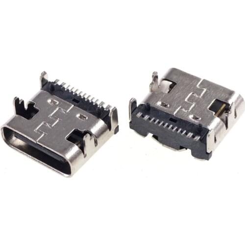 10pcs USB 3.1 Type C Connector 16 Pin Right Angle SMT Tab Female Socket Support Pin Through Holes PCB Type-C Receptacle