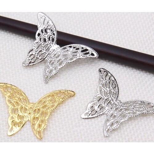 100pcs 27*37mm Metal Hollow Butterfly Film Beads For Sewing Craft Diy Bride Hair Headwear Bag Clothes Decoration