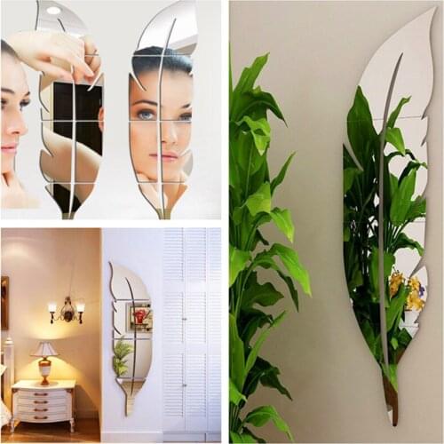 3D Mirror Wall Paste Feather Mirror Removable Wall Paste DIY Mirror Stickers 3d Bathroom Sets Mirror Full Length 73CM
