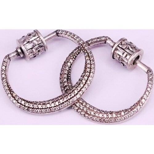 5Pcs, Antique Silver color CZ Micro Pave D Shaped Cubic Zirconia Clasp Antique Lock Carabiner Pave Lock Jewelry Fittings