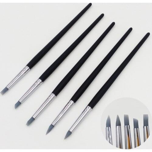 5 Pcs Nail Art Pen Brushes Soft Silicone Clay Carving Craft Supplies Pottery Sculpture UV Gel Building Clay Pencil DIY Tools