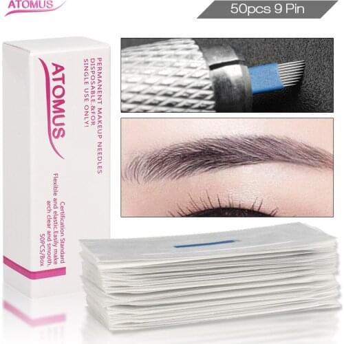 50pcs 9pins Agujas Microblading Permanent Make Up Needle Laminas Para Tebori Micro Shading Eyebrow Embroidery Tebore Lamina