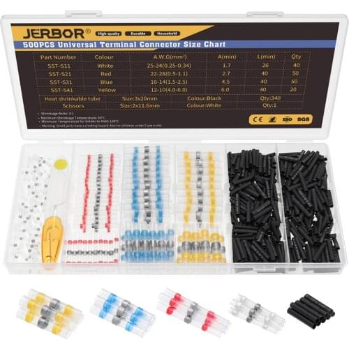 500pcs Heat Solder Seal Wire Connectors Waterproof Sleeve Heat Shrink Tubings Kit Cable Terminal Tool Assortment Set