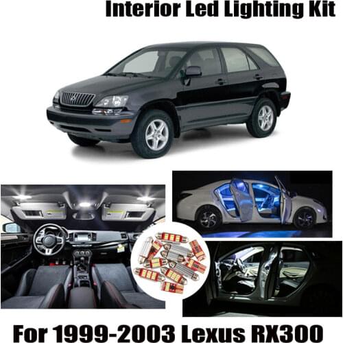 9pcs White Canbus LED Bulbs Interior Dome Trunk Door Light Kit For 1999-2001 2002 2003 Lexus RX300 License Plate Lamp