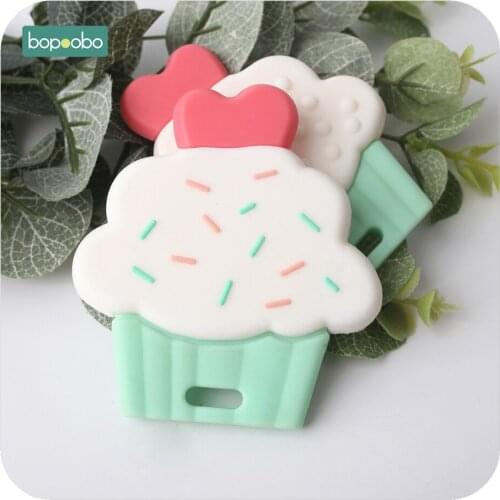 Bopoobo 1pc Silicone Cup Cake Teether Cute Food Grade Silicone Pendants Diy Accessories Nursing Teething Toys Baby Teether