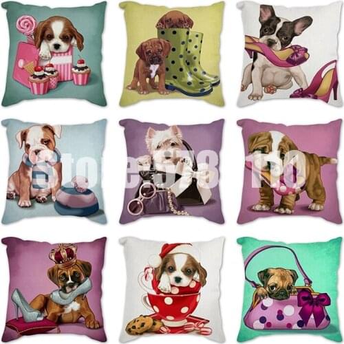 Boston Terrier Cushion Covers Cartoon Animals Home Decoration Pillows Case Bull terrier Dog Bedroom Cushions Cover Print Cases