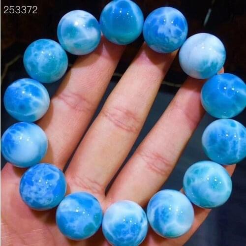 16mm Natural Blue Larimar Gemstone Big Round Beads Bracelet Bangle Water Pattern Larimar Women Men Genuine AAAAAA
