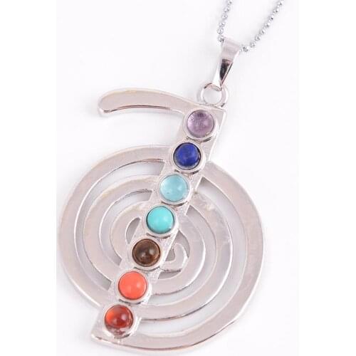 Chakras Natural Stone Pendant Angel Wings cho ku rei Health Amulet Fashion 7 Reiki Yoga Jewelry Necklace Pendants Gift D460