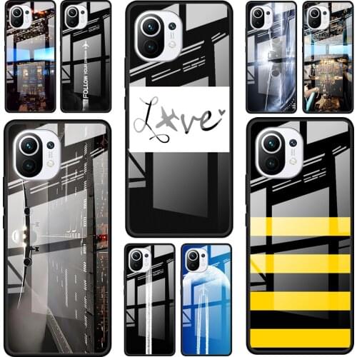 Airplane Pilot fly for Xiaomi Mi 11 Ultra Lite 10T Note 10 9T Pro CC9 CC9E 5G Luxury Tempered Glass Phone Case Cover