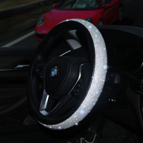 Leather Universal Car Steering-wheel Cover 38CM Diamond Blingbling Auto Steering Car Wheel Cover Woman Car-styling Accessories