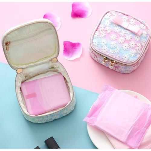 Makeup Bag Cosmetic Lovely Sanitary Pad Embroidery Bag Cute Organizer Menstrual Makeup Tool Pad Purse Coin Makeup Lipstick Bag