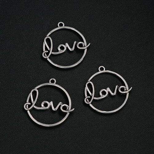 8pcs/Lots 28x28mm Antique Silver Plated Hollow Circle Love Charms Alloy Metal Round Pendants For Diy Jewelry Making Accessories