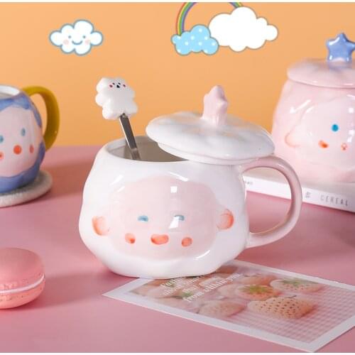 450ml Kawaii Cloud Breakfast Mug With Lid Spoon Creative Personality Home Travel Mug Teacup Cute Ceramic Mugs Coffee Cup Gift