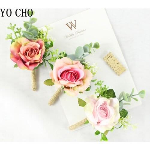 Best men Boutonniere Corsage Pin Flowers Wedding Groom Buttonhole Bridesmaids Wrist Bracelet Wedding Witness Women Hand Flowers